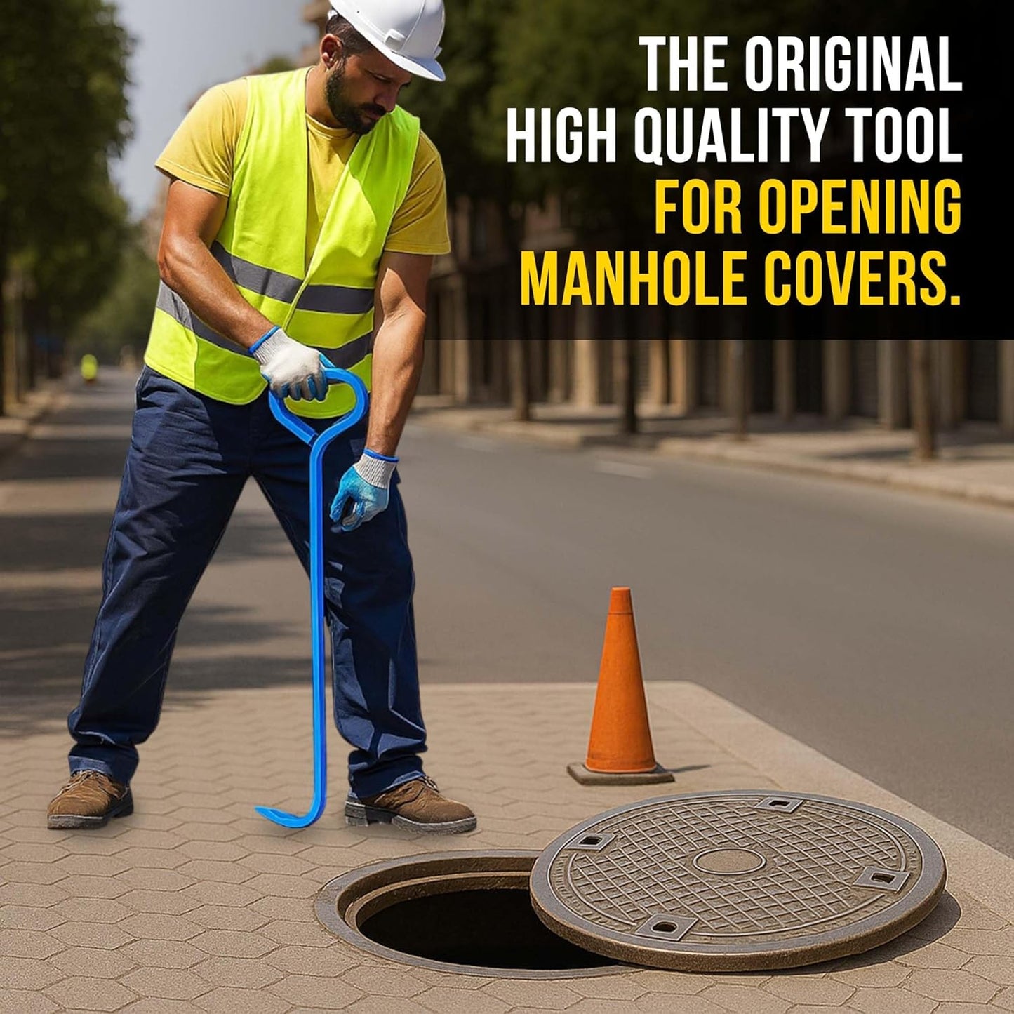 T&T Tools 36-Inch Manhole Hook Tool - Heavy Duty Single Hook for Lifting Manhole Covers, Storm Drains, Septic Tank Risers - Rigid Hex Alloy Steel Tool for Lifting, Pulling, and Removing Covers-4 Pack