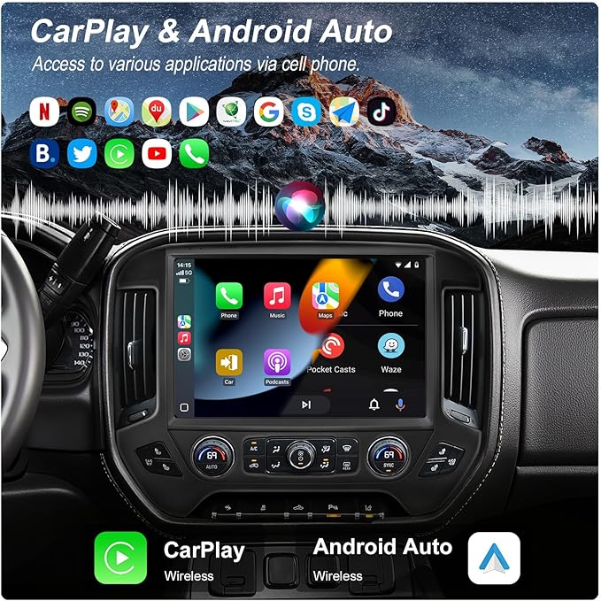 13.1" QLED Car Radio Stereo Upgrade for Chevy Silverado & GMC Sierra 2014-2018, 8-Core Head Unit 4GB+64GB with CarPlay/Android Auto, 2K Touch Screen and 1080P Backup Camera (6+128 Black)