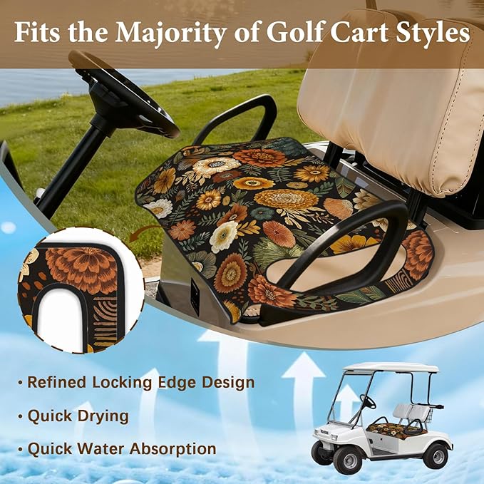 Orange Golf Cart Seat Covers, Flower Golf Cart Seat Towel Blanket Club Car for Golf Lover, Golf Cart Accessories, Keep Seat Comfortable and Cool for 2-Seat Golfs Carts,Gifts for Christmas Thanksgiving