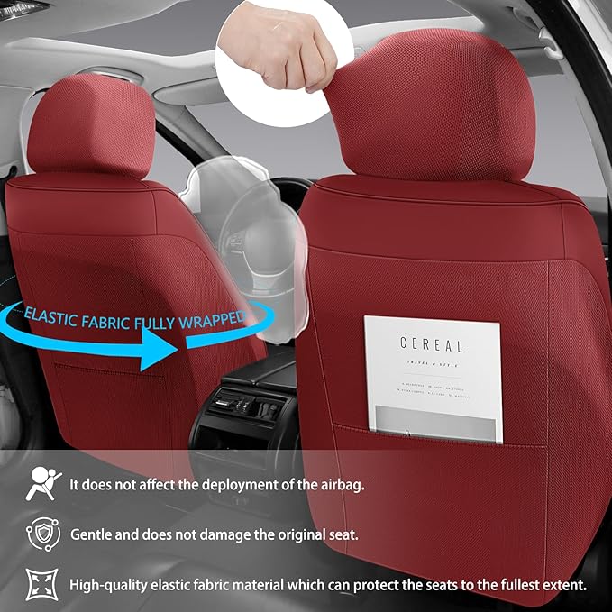 Full Coverage Faux Leather Car Seat Covers Full Set,Automotive Seat Covers for Cars,SUVs Pick-up Truck, Car Seat Cushion, Wine Red Seat Covers for 5 Seats