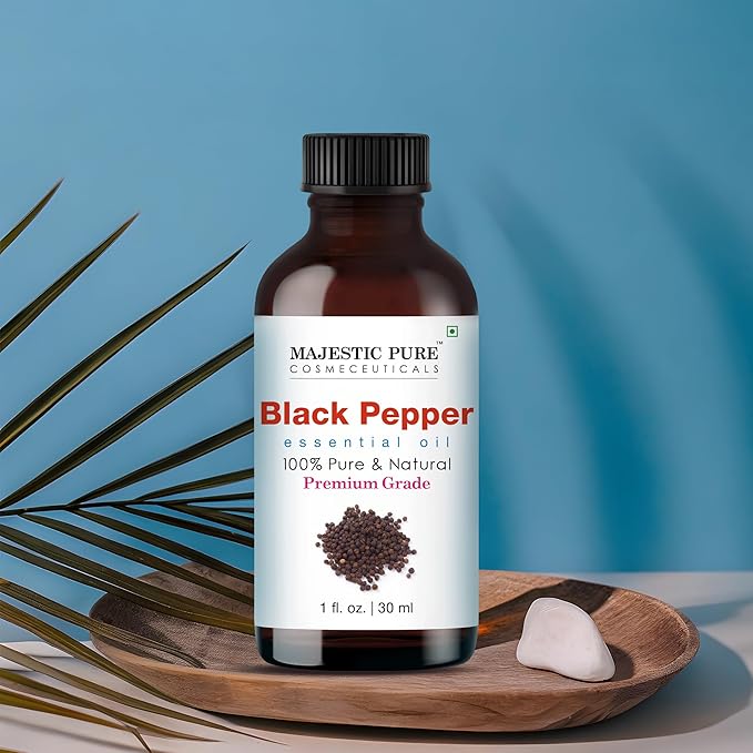 Majestic Pure Essential Oil with Glass Dropper - 100% Pure and Natural - Essential Oils for Diffuser, Aromatherapy, Soap and Candle Making, Black Pepper Essential Oil, Black Pepper Oil, 1 Fl Oz