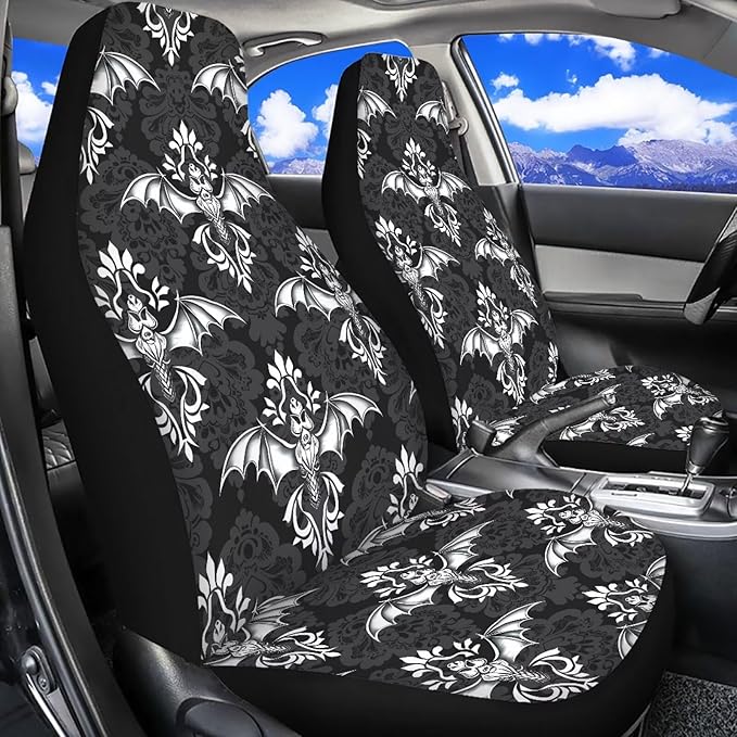 Halloween Bat Car Seat Covers 2 Pcs Breathable Front Seat Cover Stretch Polyester Fabric Cover Easy to Install Car Accessories Universal for Cars Truck SUV Van