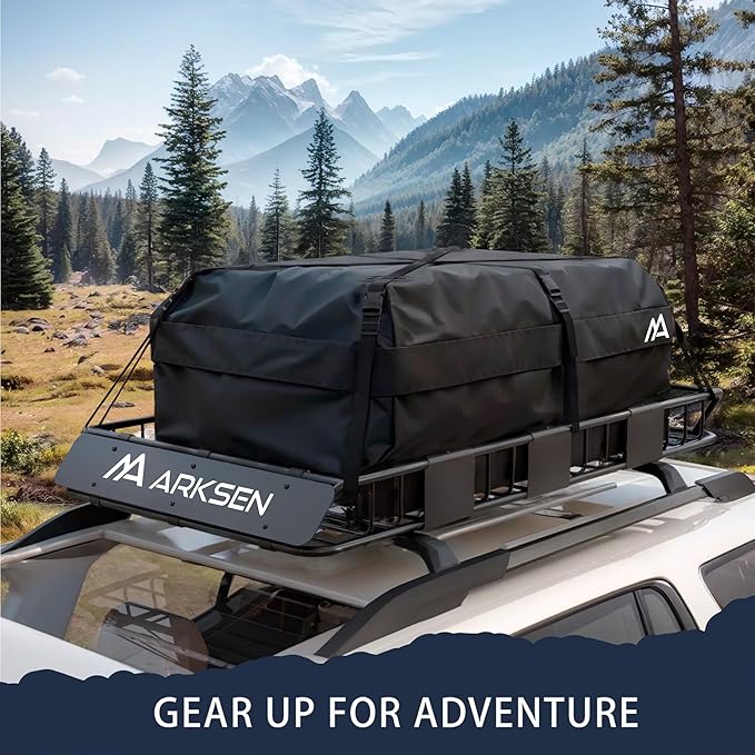 ARKSEN 64 x 34 x 6 Inch Universal Roof Rack with Extension, Cargo Net, 2 Straps, 150 LBS Heavy Duty Capacity Rooftop Cargo Basket for SUV, Truck, RV, Pickup