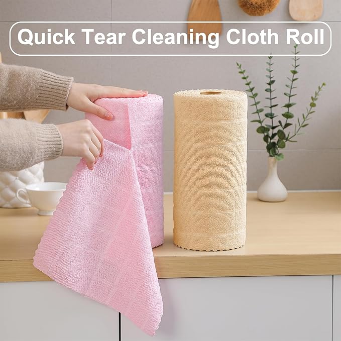 80 Pack Microfiber Cleaning Cloth Roll,Lint Free Rags Paper Towels & Tear Away Reusable Towels,Washable Shop Rags,Wash Cloths Dish Rags(12" x 12") for Car Kitchen Window Garage-Apricot Yellow