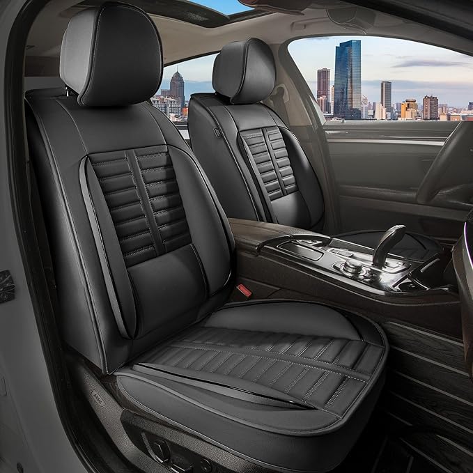 Car Seat Covers Fit for Kia Sorento 2007-2023 2024 2025 Front Set Leather Seat Covers Set with Lumbar Support Premium Automotive Cushion Protector(2 Seat, Black)