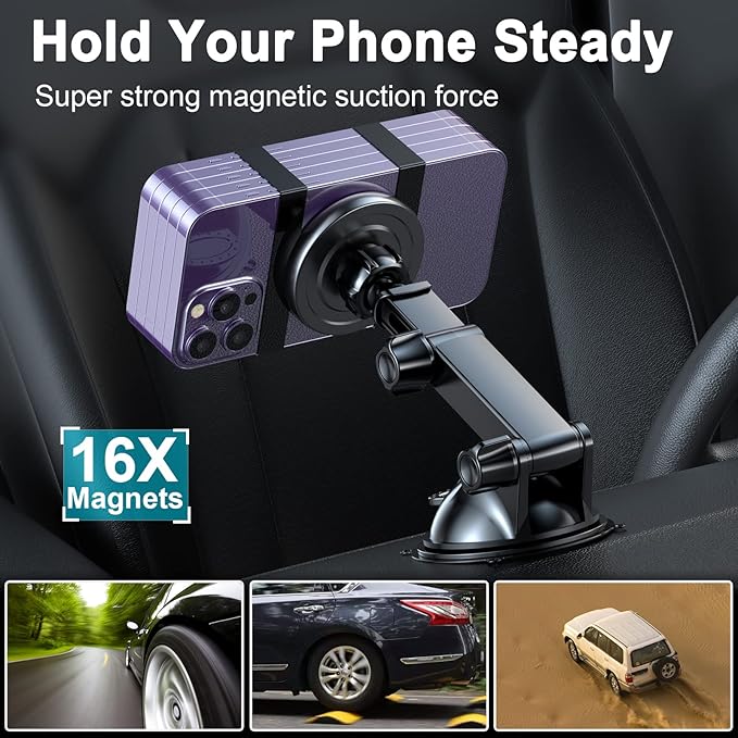 MAGJIEYX for MagSafe Car Mount Charger, Fast Charging 15W Wireless Magnetic Phone Holder [N55 Strong Magnets] Work for iPhone 17 16 15 14 Plus/Pro Max for Dashboard/Vent/Windshield Gary