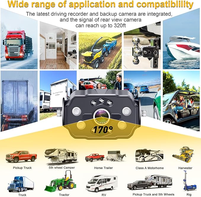 AMTIFO Wireless RV Backup Camera System - 2 HD 1080P Cameras with 7" Split-Screen Monitor,Compatible with Furrion Pre-Wired RVs,Loop Recording,Night Vision,Easy Install for Trailers Campers Trucks