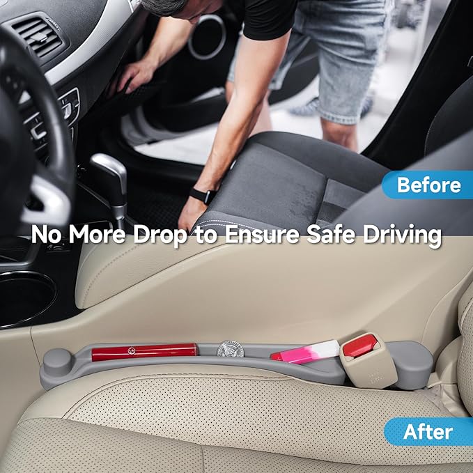 Givifive Car Seat Gap Filler Set of 2, 3IN1 Seat Side Gap Filler Plug with Storage Slot & Hook Function, Soft Foam Universal Fit Car SUV Truck Fill Gap Between Seats Console Organizer（Standard L Gray）