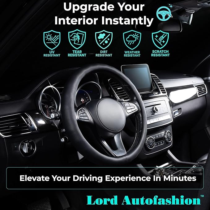 Lord Autofashion Steering Wheel Cover – PU Leather, Non-Slip Rubber Inner, All-Season Comfort – 14.5–15 Inch (Black 8399)