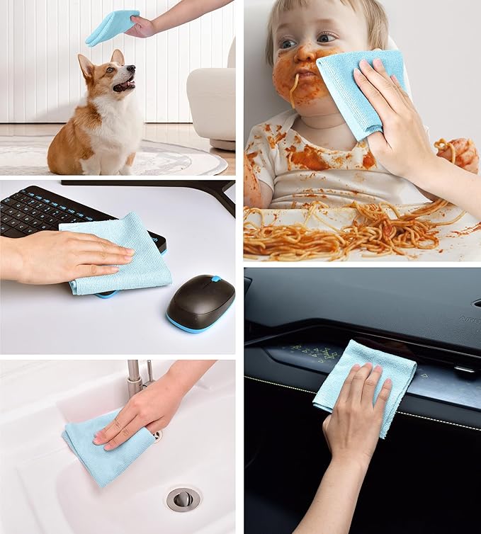 KitchLife Microfiber Cleaning Cloth Roll - Tear-Away Reusable Microfiber Paper Towels, Lint-Free, Washable, 20 Sheets for Kitchen, Car, Dishes, and Sensitive Surfaces (Blue)