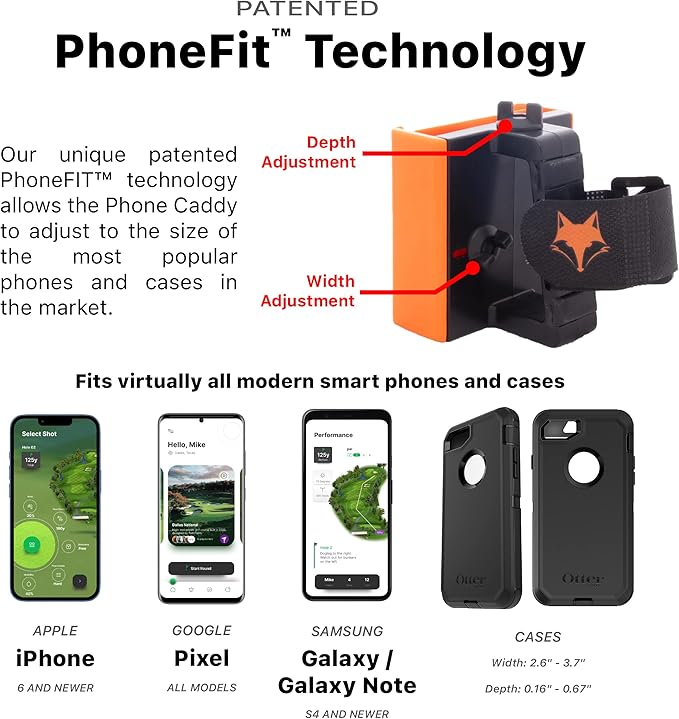 Desert Fox Golf Phone Caddy + Cigar Holder – Adjustable Golf Cart Phone Mount with Secure Cigar Clip – Hands-Free GPS & Golf App Access – Fits All Phones & Cigars (Black)