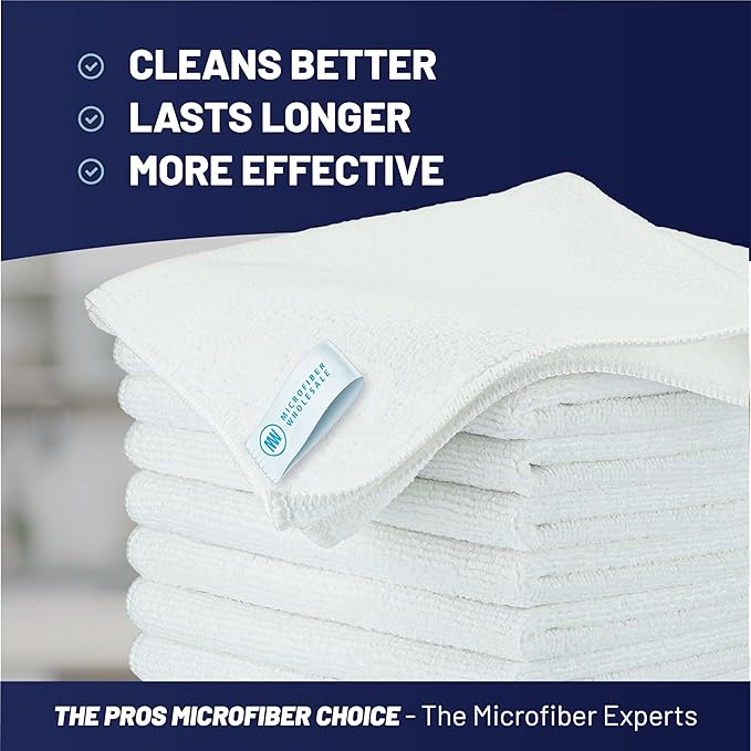 MW Pro Microfiber Cleaning Cloth | White (12 Pack) | Size 16" x 16" | All Purpose Microfiber Towels - Clean, Dust, Polish, Scrub, Absorbent