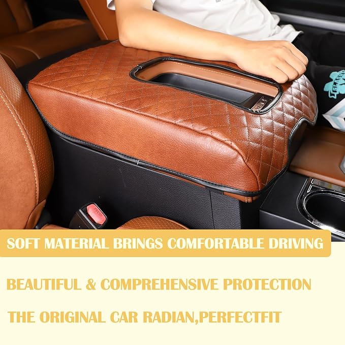 CHEAYAR Center Console Armrest Cover Kit,Console Armrest Cushion Automotive Customized Console Armrest Cushion, Fit for Toyota Tundra 2014-2020 Accessory Organizer Protector (Plaid - Brown)