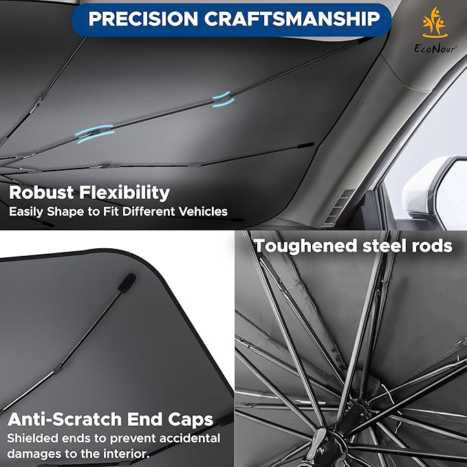 EcoNour Car Windshield Sun Shade | Foldable Car Umbrella Sun Shade | Windshield Cover Sunshade Blocks UV Rays | Sun Visor Protector | Automotive Interior Sun Protection Accessories (Medium 53" x 30")