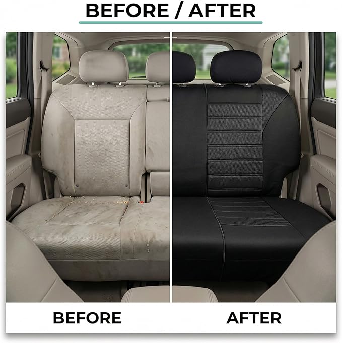 FH Group Automotive Car Seat Covers Rear Set Premium 3D Air Mesh Seat Covers, Airbag Compatible and Split Bench Cover Universal Fit Interior Accessories for Cars Trucks and SUVs - Black