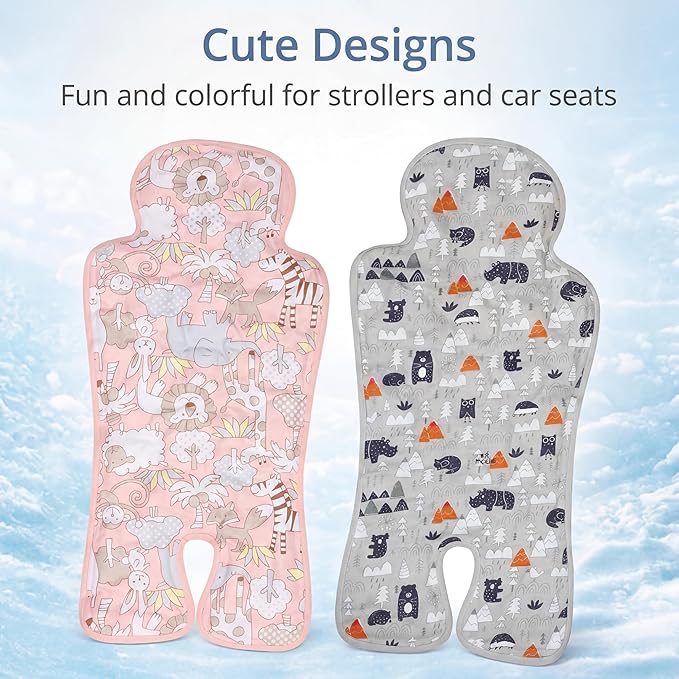 Pinkunn 2 Pcs Gel Car Seat Cooling Pad for Baby Summer Breathable Ice Cushion Multifunctional Ice Stroller Cooler Mat for Stroller Baby Dining Chair Child Safety Seat(Vivid Color,Forest, Animal)