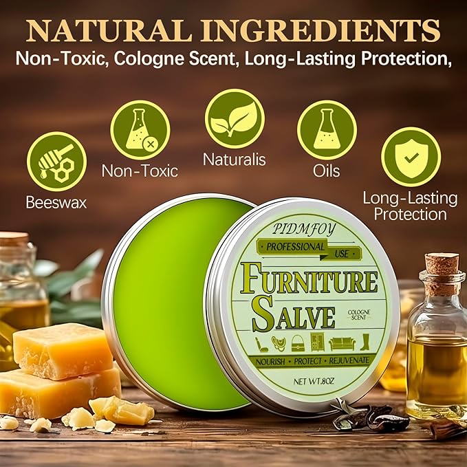 Furniture & Leather Repair Salve with Brush, Wood, Vinyl, Leather, Polisher, Cleaner and Conditioner for Furniture, Saddle, Moisturizer, Restorer for Car Seat, Couch, Shoe, Purse, Boot - 8oz