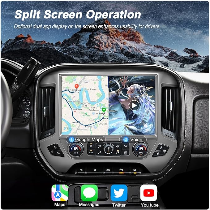 13.1" QLED Car Radio Stereo Upgrade for Chevy Silverado & GMC Sierra 2014-2018, 8-Core Head Unit 4GB+64GB with CarPlay/Android Auto, 2K Touch Screen and 1080P Backup Camera (6+128 Silver)