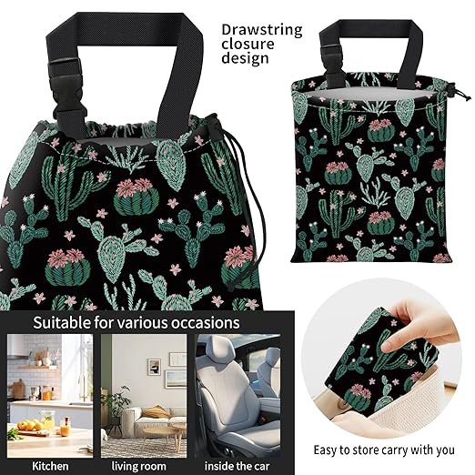 Car Trash Bag Large Hanging Can for Back of Seat, Cute Waterproof Car Garbage Bag for Vehicle, Travelling, Outdoor Cute Green Cactus