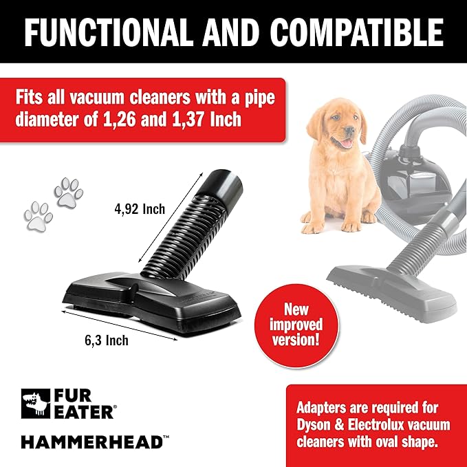 Vacuum Cleaner Brush Attachment for Removing Pet Hair (2.0 Improved Version) Cats & Dogs Lint Remover for Furniture, Carpets, Car Detailing, Universal Fit with Adapter 1 1/4 and 1 3/8 inches