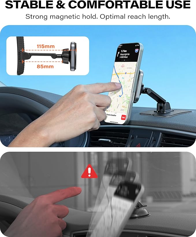 APPS2Car for Magsafe Car Mount, Magnetic Phone Holder for Car, 360° Adjustable Cell Phone Mount with Large Adhesive Base, Fits Flat & Curved Dashboards, Compatible with iPhone, Samsung, Smartphones