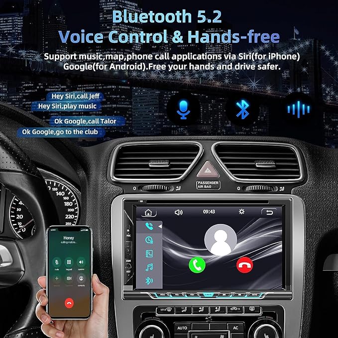 Double Din Car Stereo with Carplay&Android Auto,7 Inch HD Touchscreen Car Radio Support CD DVD Player,Bluetooth,Backup Camera,Mirror Link,SWC,Subwoofer,USB/TF/AUX Input, AM/FM Car Stereo Receiver