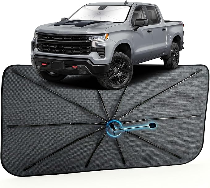 Car Windshield Sun Shade for Chevrolet Silverado 1500 2019-2026 –[Reflective Coated Fabric] Sunshade Umbrella for Front Window, Car Shades Sun Visor Keep Car Cool and Protects Interior, 1:1 Exact Fit