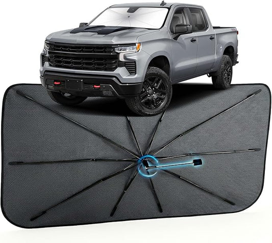 Car Windshield Sun Shade for Chevrolet Silverado 1500 2019-2026 –[Reflective Coated Fabric] Sunshade Umbrella for Front Window, Car Shades Sun Visor Keep Car Cool and Protects Interior, 1:1 Exact Fit