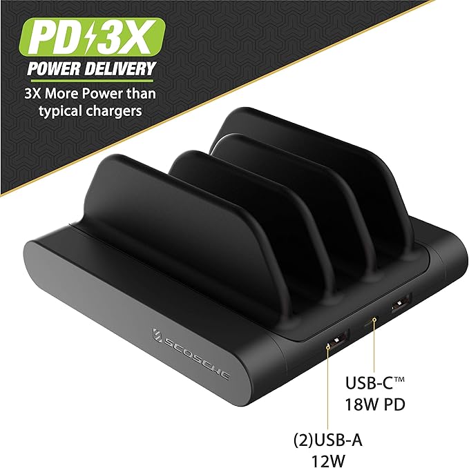 Scosche BLKIT5-SP0 BaseLynx Qi-Certified Modular Customizable Wireless Charging Station Compatible with All Qi, Power Delivery 3.0, Standard USB-C & USB-A Devices