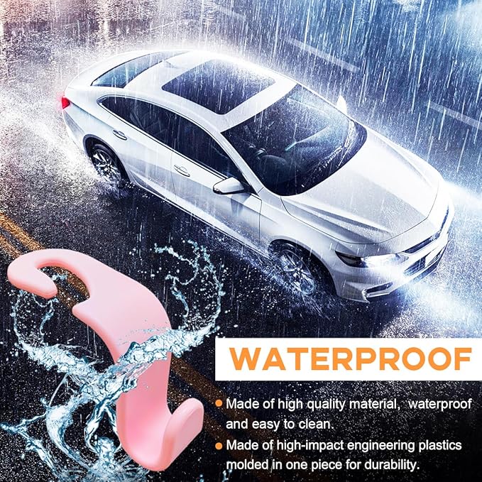 4PCS Car Seat Headrest Hook, Auto Back Seat Hanging Storage Organizer, Vehicle Seatback Hanger Holder for Purse Handbag Coat Umbrella, Universal Interior Car Accessories (Light Pink)