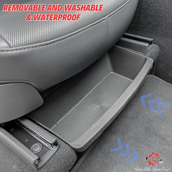 Under Seat Storage Box Compatible with 2025 2026 New Tesla Model Y Juniper Under-Seat Consoles Hidden Compartment Organizer Interior Accessories - TPE, Black (2 Pack)