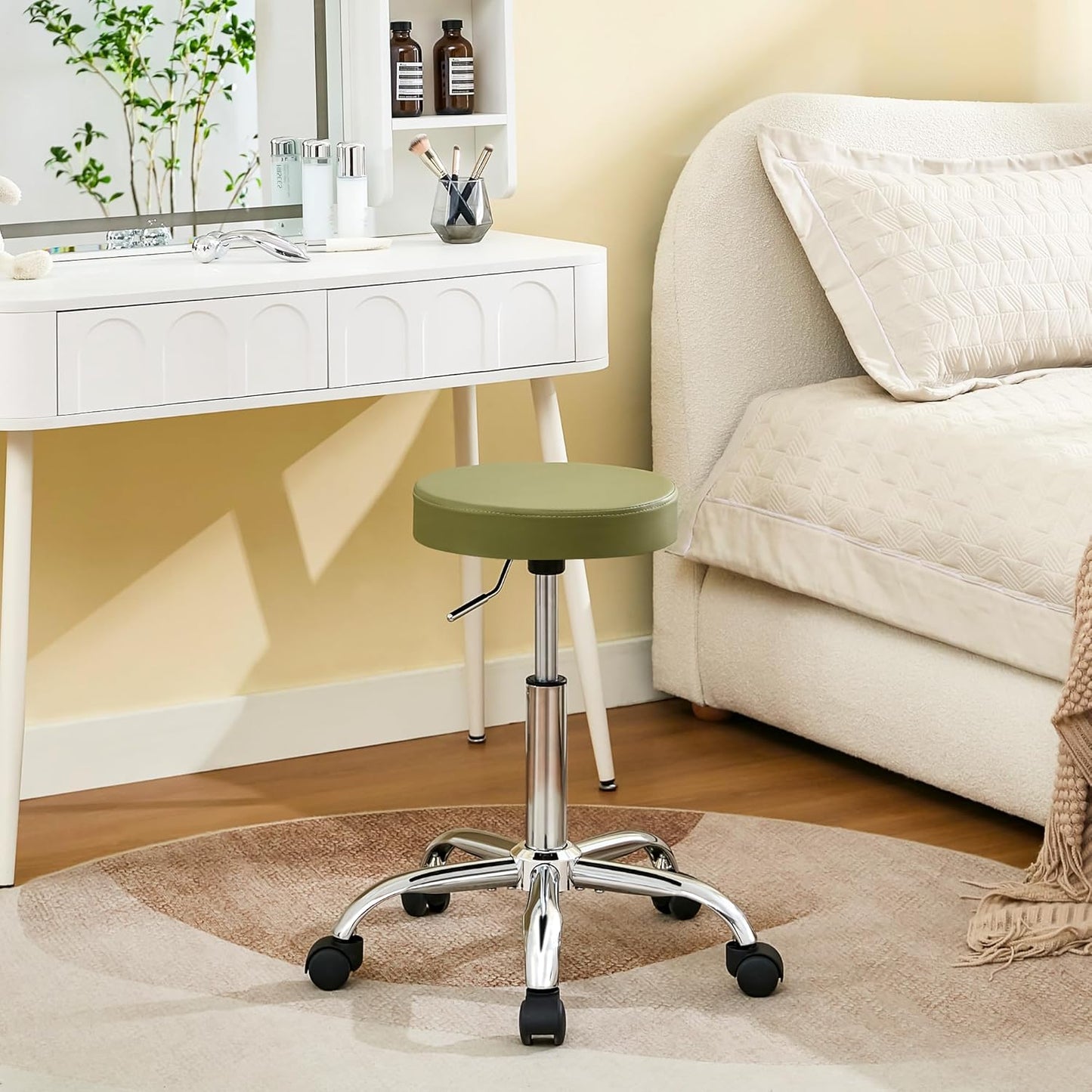 Tattoo Stool with Wheels,Adjustable Rolling Massage Chair19.5’’-26.6’’, Green Salon stools for Hair Stylist (Green)