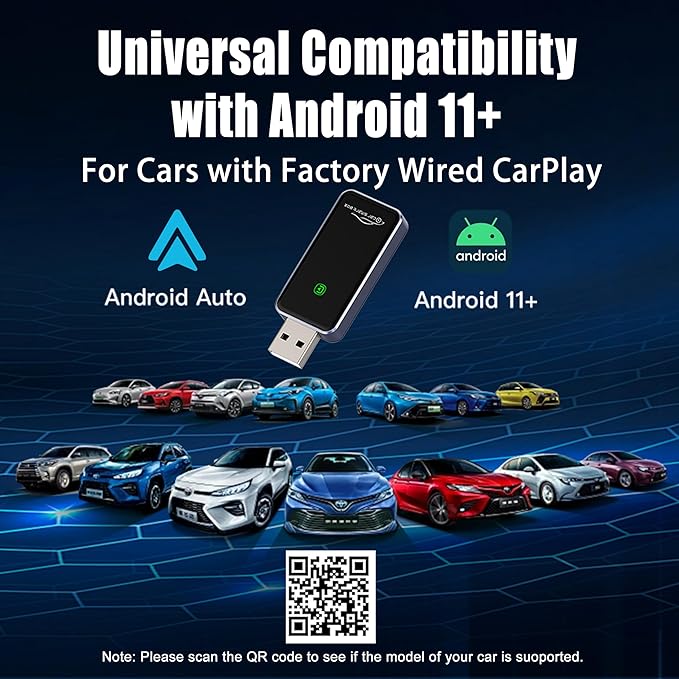 Wireless Android Auto Adapter, Plug & Play Dongle for Android11+ Phones, Wired to Wireless Conversion for Android Auto Cars, USB & Type-C Dual Port