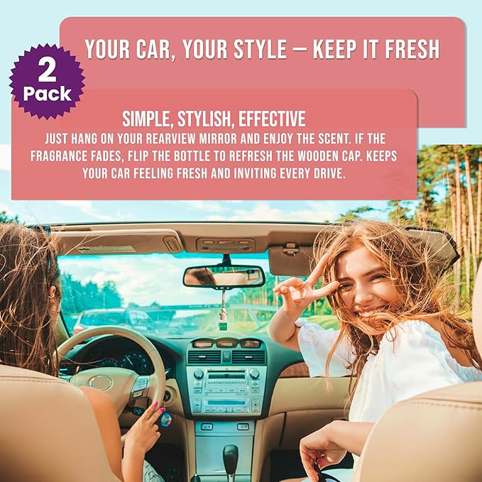 Car Air Freshener Tropical Bora-Bora 2 Pack Coconut Hanging Air Freshener Diffuser, Cute Car Accessories Air Freshner for Women & Men Gift Non-Toxic Car Scent Long Lasting Oil Diffuser Made in USA