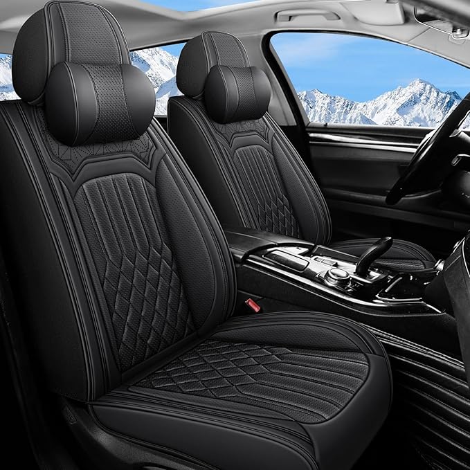 Car Seat Covers for Genesis GV70 2022-2025 2026, Full Set Nappa Leather Waterproof Breathable Anti-Slip Airbag Compatible Car Seats Protector, Car Interior Seats Cover (Black,+Pillow)