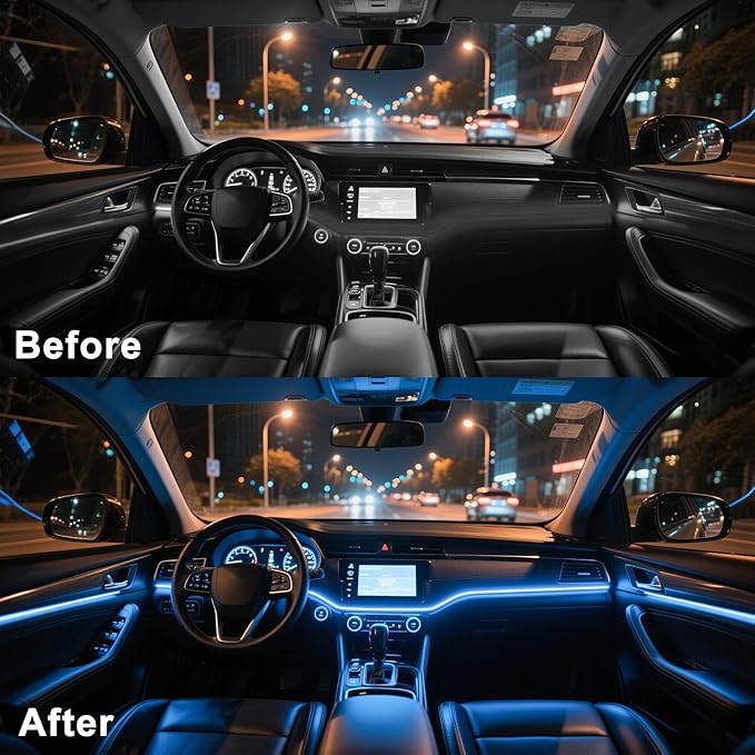 LED Lights for Car Interior - 5 in 1 Wireless Ambient Lighting Kit with 236" Fiber Optic, 16 Million Colors, APP Music Sync - Car Neon Lights for Cars, Trucks, SUVs（Cigarette）