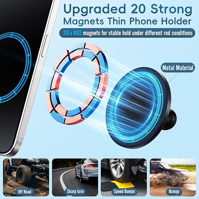 Upgraded Vent Magnetic Phone Mount for Jeep Wrangler JL 2018-2023,Gladiator JT 2020-2023 Air Vent Mounting Cell Phone Cradles 360° Rotation 20x Super Strong Magnet Phone Holder Fit for All Smartphone