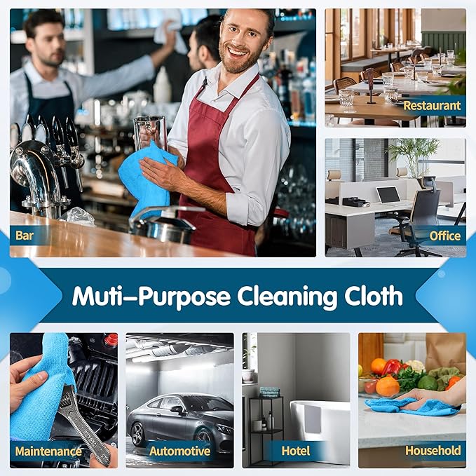 FIXSMITH Blue Microfiber Cleaning Cloth -Pack of 8, Highly Absorbent Cleaning Rags, 16"X12" All Purpose Cleaning Towels for Housekeeping, Kitchen, Car, Lint Free and Reusable Microfiber Towels