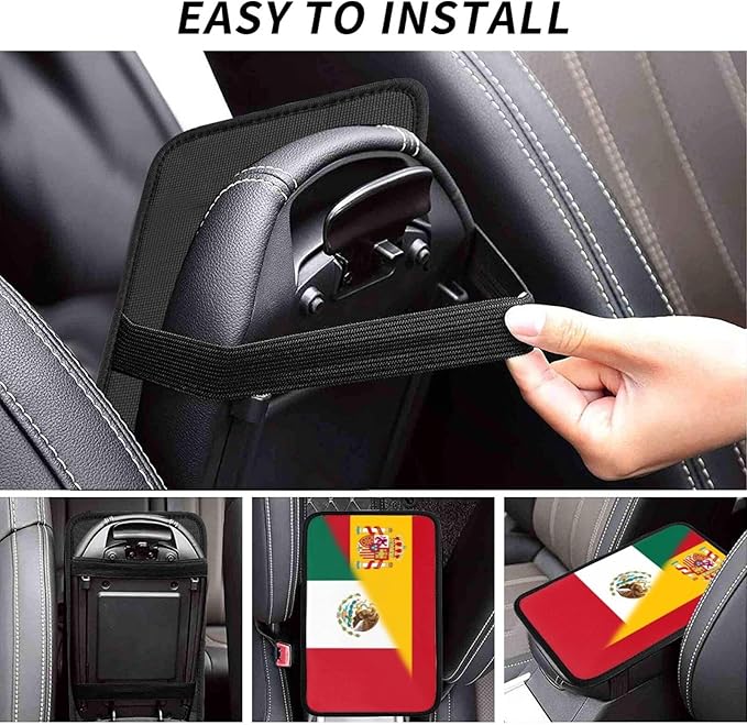 Spanish Spain Michoacan Mexico Mexican Flag Auto Center Console Armrest Cover Car Handrail Box Cushion Pad Mat Universal Fit Most Vehicle Sedan Truck SUV Soft Comfort Decor Accessories
