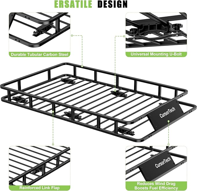 Roof Rack Basket 64" x 39" Heavy Duty Rooftop Cargo Carrier 300 lbs Capacity Steel Roof Racks Vehicle Cargo Baskets Luggage Holder Rack for SUV Truck Car Travel Camping Storage