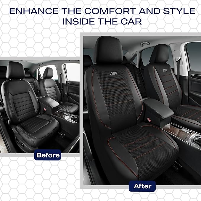 Skechers Air-Cooled Memory Foam Seat Covers,Mesh Thick Car Seat Covers,Piping Leather Car Seat Covers Front Seats,Airbag Compatible,Automotive Comfort Universal FitMost Cars,Vans,Truck,SUV,Brown