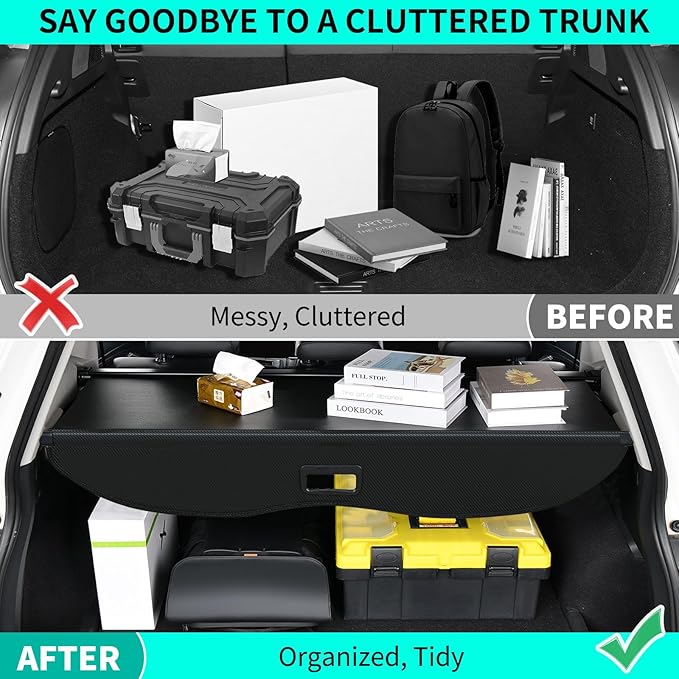 Tecoom Cargo Cover fit for Toyota Highlander 2014-2019 Accessories, Retractable Rear Trunk Cover Luggage Security Shade, Anti-Peeping Privacy Screen Protector, Carbon Fiber Texture