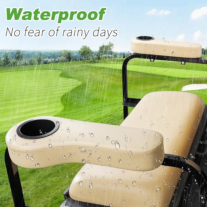 10L0L Golf Cart Rear Seat Kit Arm Rest Set with Cup Holder for Yamaha EZGO Club Car Golf Cart UV-Proof Coating Long Lasting, No Drilling Kits Include
