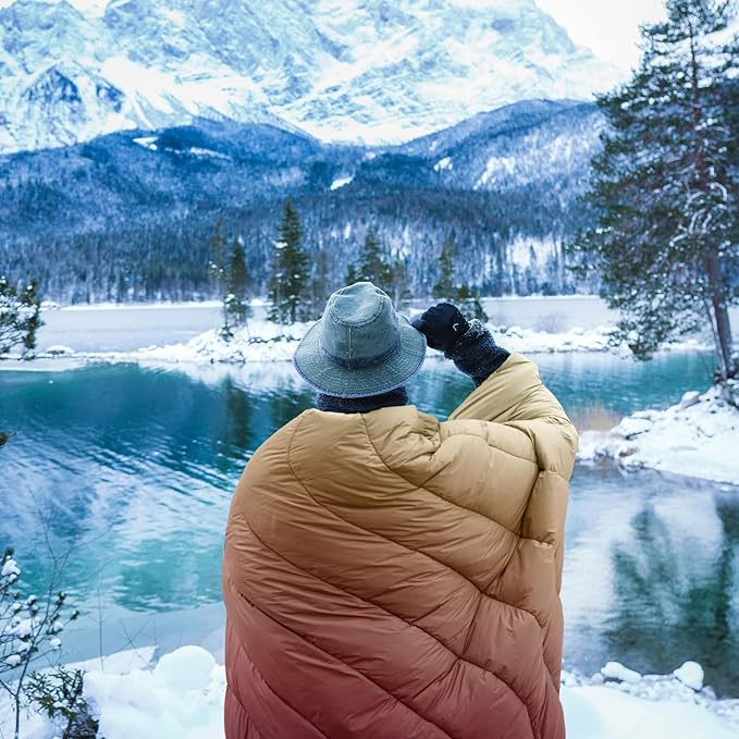 zzlamb Camping Blanket for Cold Weather,Outdoor Puffy Blanket Portable Down Alternative,Windproof Warm Cloak with Snaps,Cozy Quilt Backpacking Picnic RV Travel Plane Car Hammock Beach Climbing