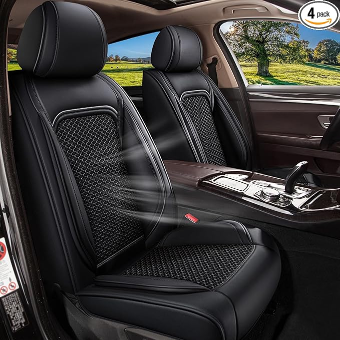 Full Set Car Seat Covers for Acura TL Sedan 2004-2014 - Breathable Cool Ice Silk Leather - 5 Seats - Vehicle Seat Cushion for Acura TL Accessories (Black)
