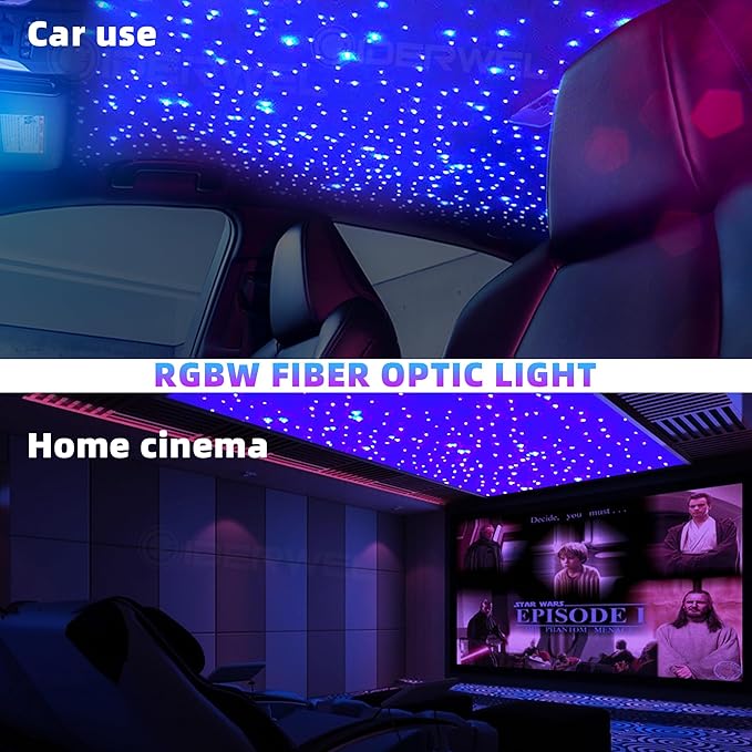 Twinkle Fiber Optic Lights,Bluetooth APP/Remote/Music Activate Starlight Headliner Kit with RGBW LED Light Engine,450pcs 9.8ft Mix Optic Fiber Cable for Car/Home/Party Star Light Ceiling