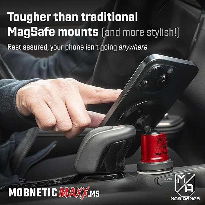 Mob Armor MobNetic Maxx MS - MagSafe Compatible Car Phone Mount w/ 90º Tilt, 360º Rotation & Durable Aluminum Build, Magnetic Holder for iPhone & Android Devices, USA Assembled - Red