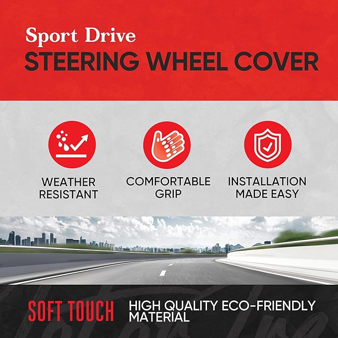 Motor Trend GripDrive Faux Black Leather Steering Wheel Cover for Car Truck Van SUV, Small 14 inch Size, Gray Accent Stitched Car Steering Wheel Cover Vehicle & Auto Accessories (Pack of 2)