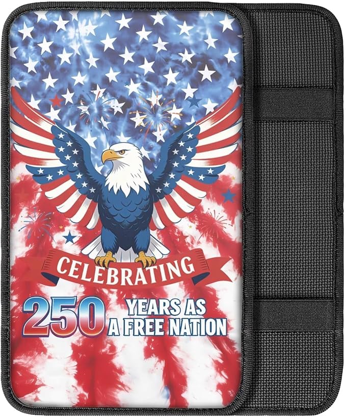 Dreaweet Patriotic Eagle Arm Rest Cover for Car 250th Anniversary Center Console Cover Pad Soft Scratch-Proof Universal Armrest Cover for SUV Truck Sedan