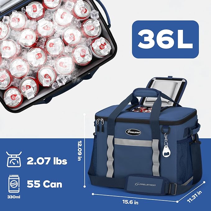 Maelstrom Collapsible Soft Cooler Bag,35/55/75 Cans Beach Cooler with Flip Top Lid, Ice Chest, Leakproof & Portable for Beach, Camping, Road Trips & Grocery Shopping